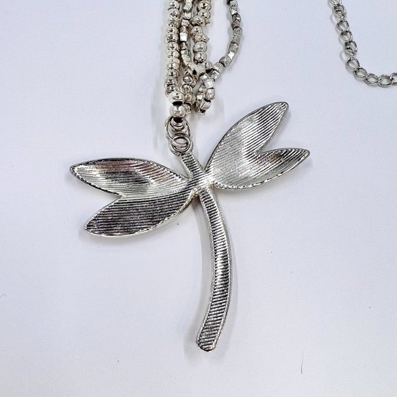 NWOT - Enameled & Jeweled Dragonfly Silver Tone Two Strand 14" Choker Necklace - Picture 6 of 7